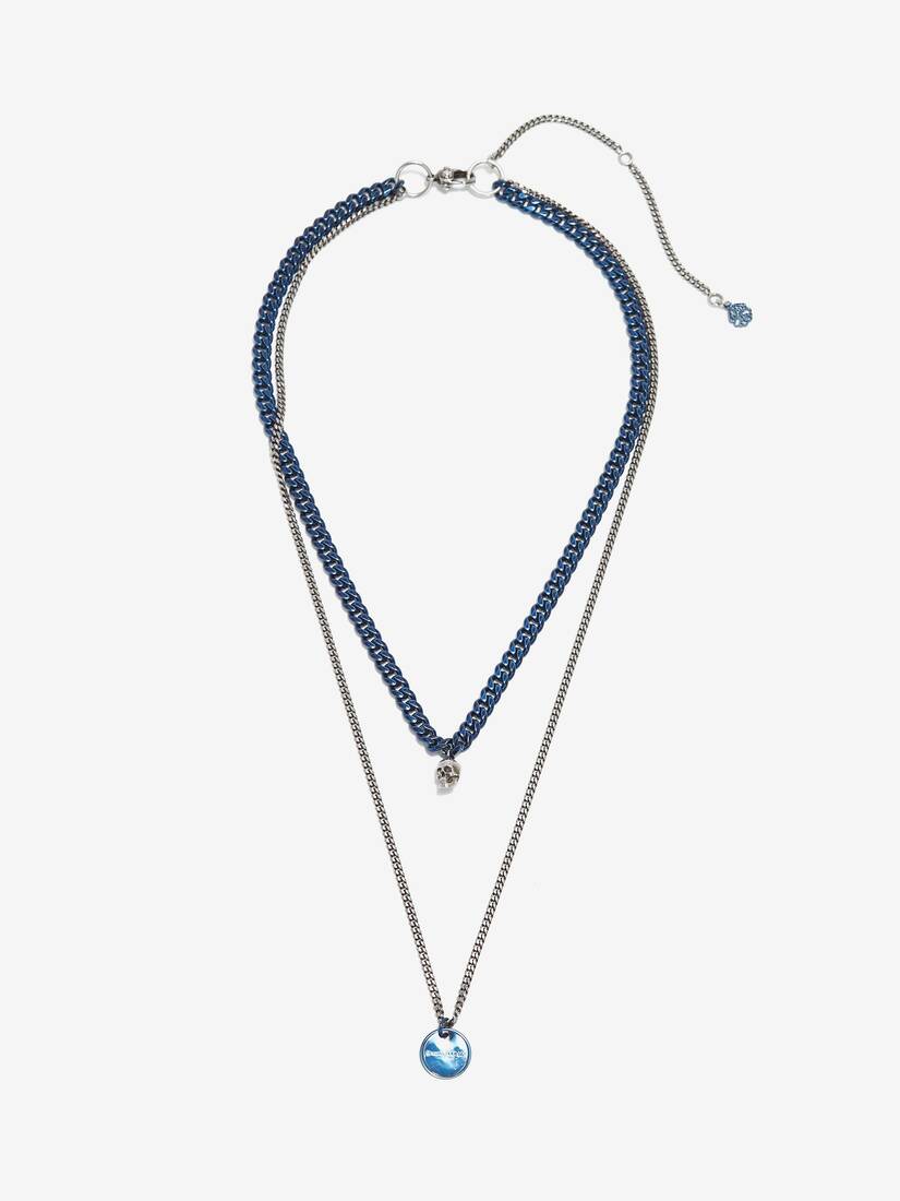 Collares Alexander McQueen Blue Chrome Double Layer Hombre - Plateados - Mexico 869-MQZWBE